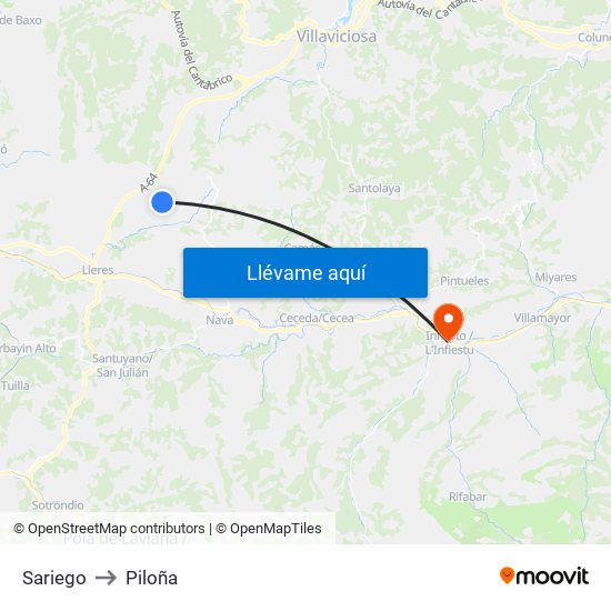 Sariego to Piloña map