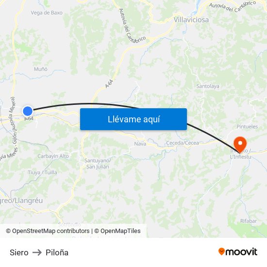 Siero to Piloña map