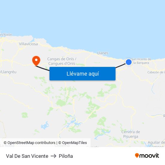 Val De San Vicente to Piloña map