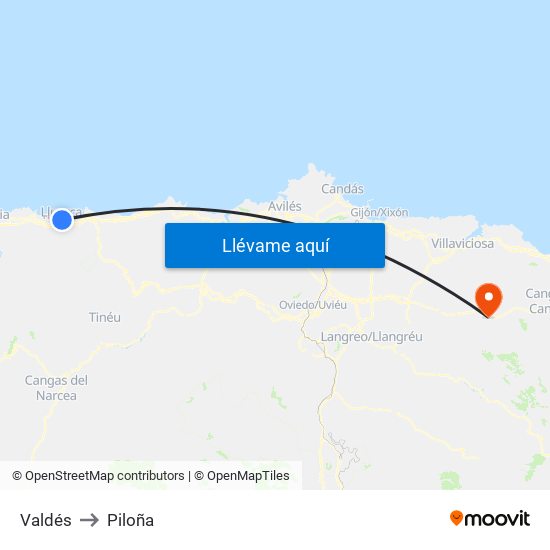 Valdés to Piloña map