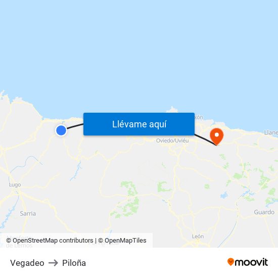 Vegadeo to Piloña map
