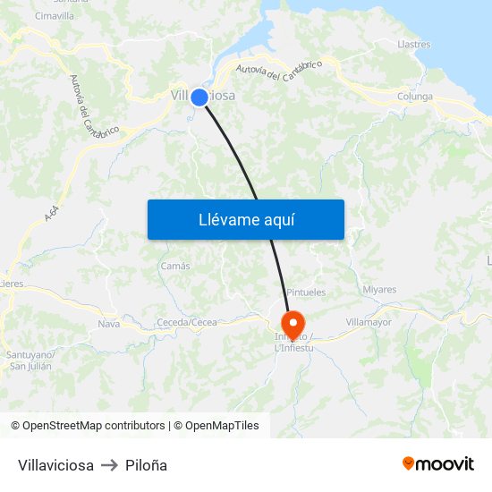 Villaviciosa to Piloña map