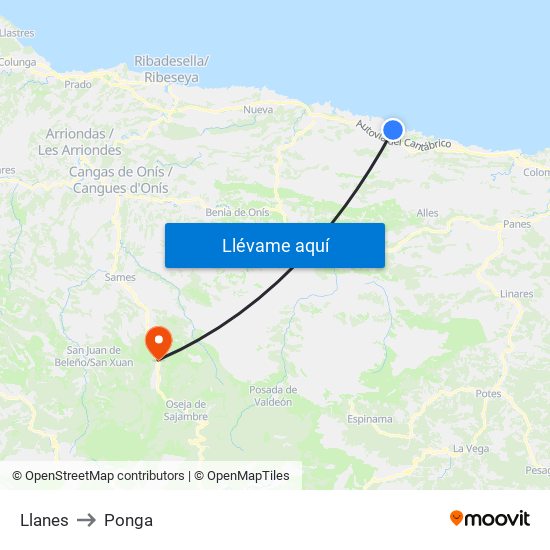 Llanes to Ponga map