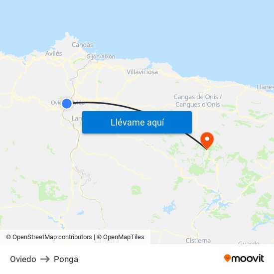 Oviedo to Ponga map