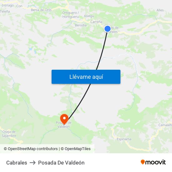 Cabrales to Posada De Valdeón map