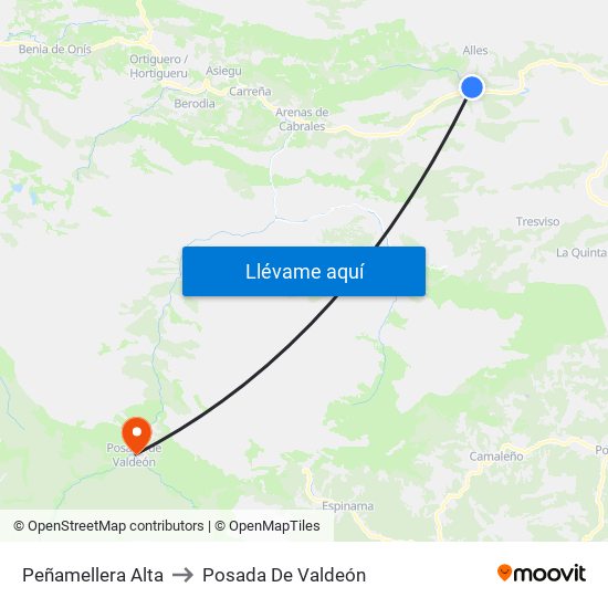 Peñamellera Alta to Posada De Valdeón map