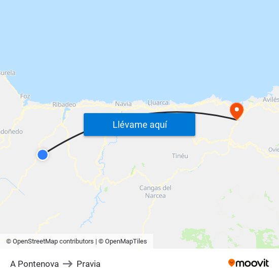A Pontenova to Pravia map