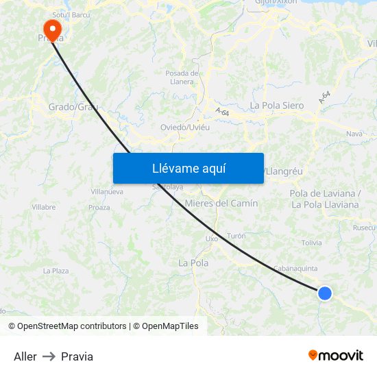 Aller to Pravia map