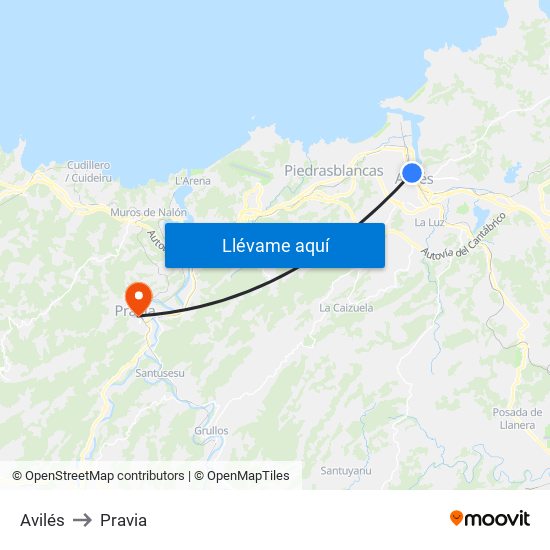 Avilés to Pravia map