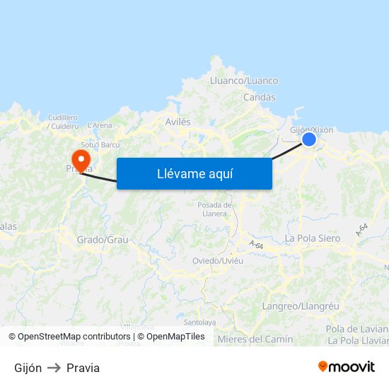 Gijón to Pravia map