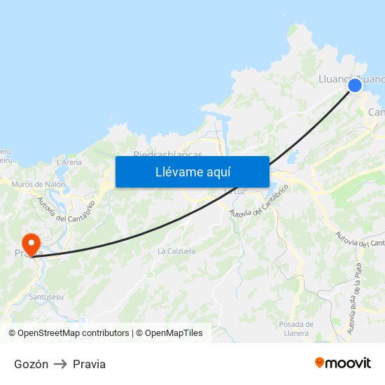 Gozón to Pravia map