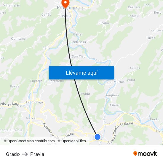 Grado to Pravia map