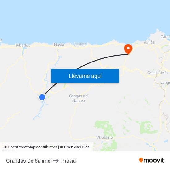 Grandas De Salime to Pravia map