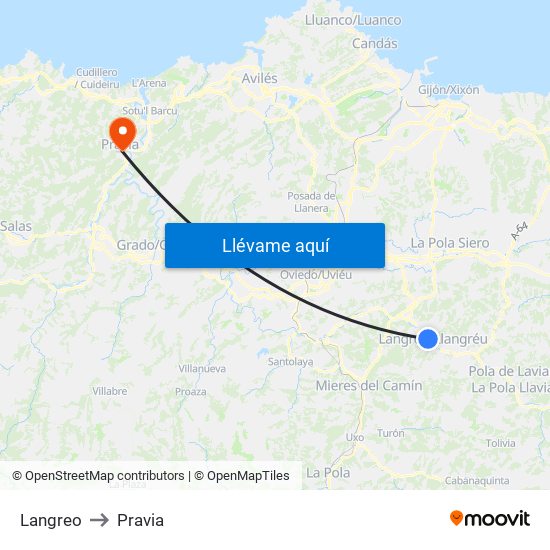 Langreo to Pravia map