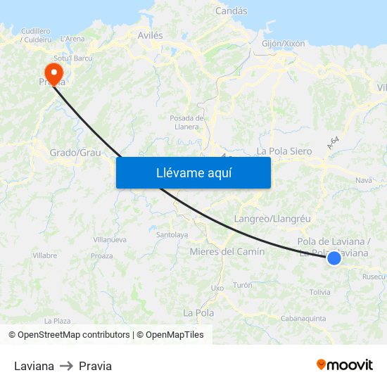 Laviana to Pravia map