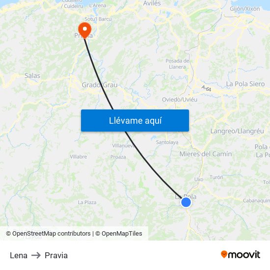Lena to Pravia map