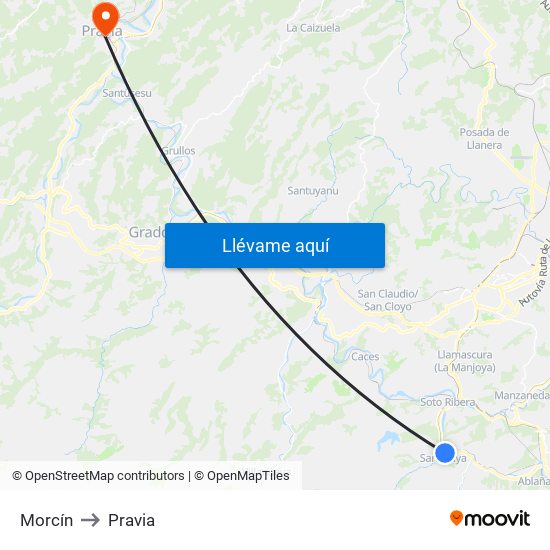 Morcín to Pravia map
