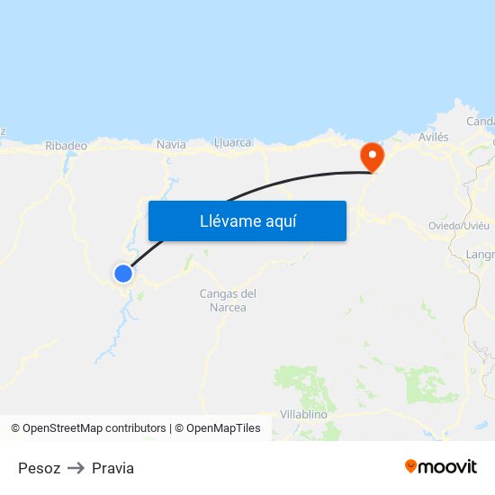 Pesoz to Pravia map