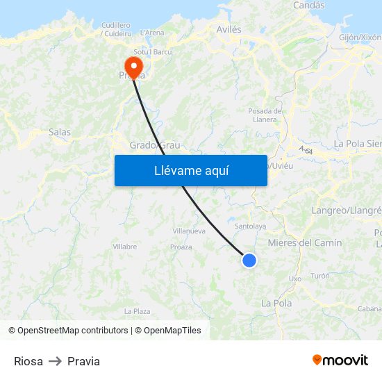 Riosa to Pravia map