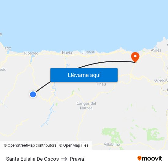 Santa Eulalia De Oscos to Pravia map