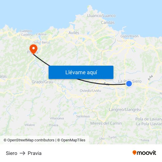 Siero to Pravia map