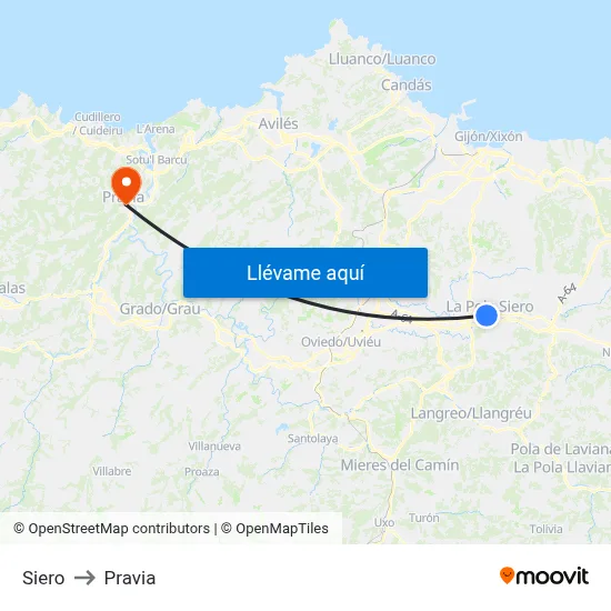 Siero to Pravia map