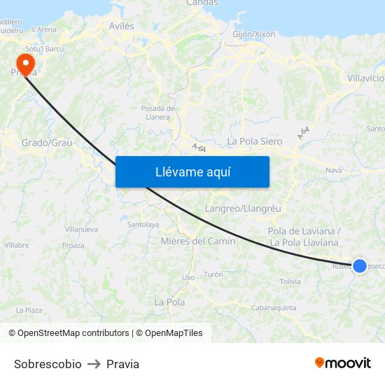 Sobrescobio to Pravia map