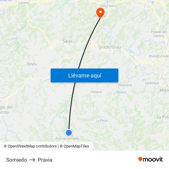Somiedo to Pravia map
