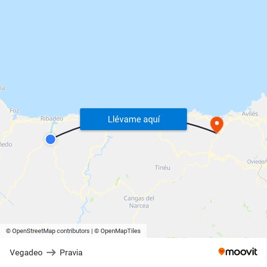 Vegadeo to Pravia map