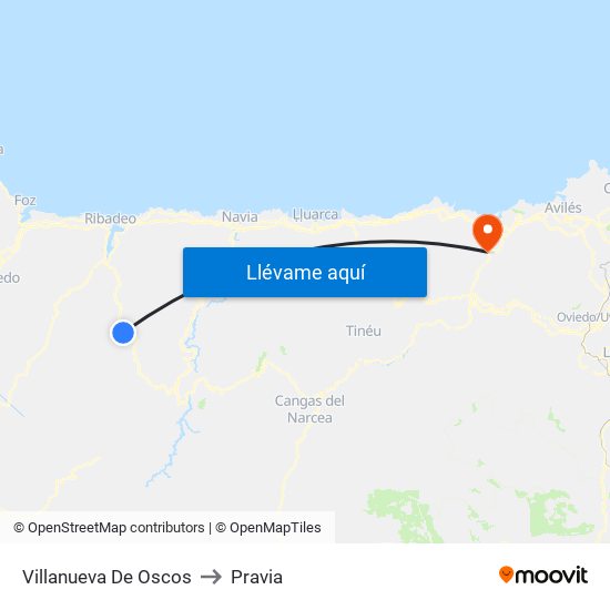 Villanueva De Oscos to Pravia map
