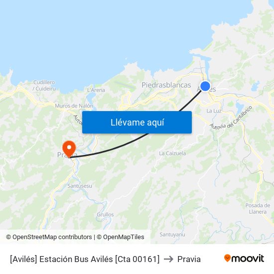[Avilés]  Estación Bus Avilés [Cta 00161] to Pravia map