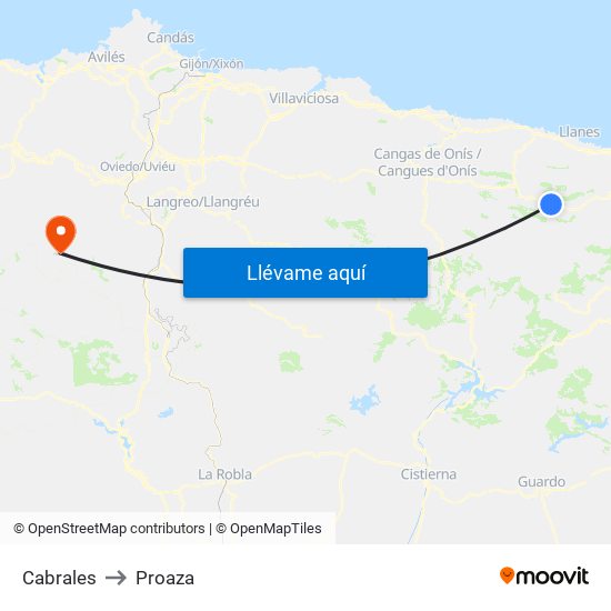 Cabrales to Proaza map