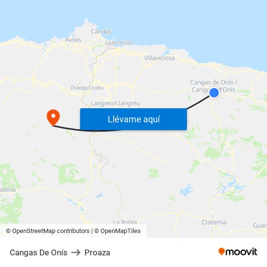 Cangas De Onís to Proaza map
