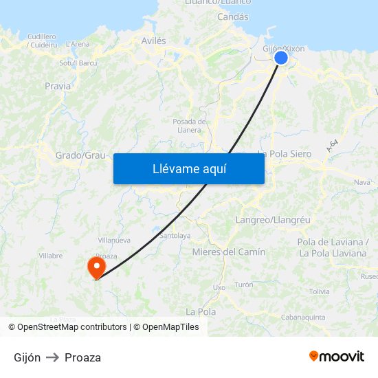 Gijón to Proaza map