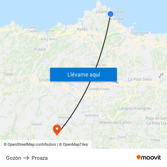 Gozón to Proaza map