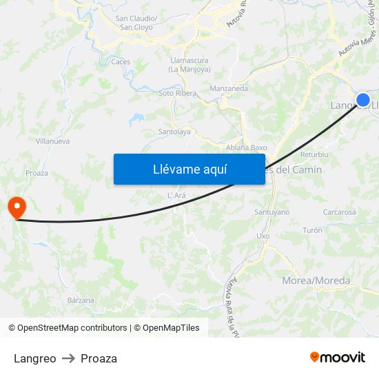Langreo to Proaza map