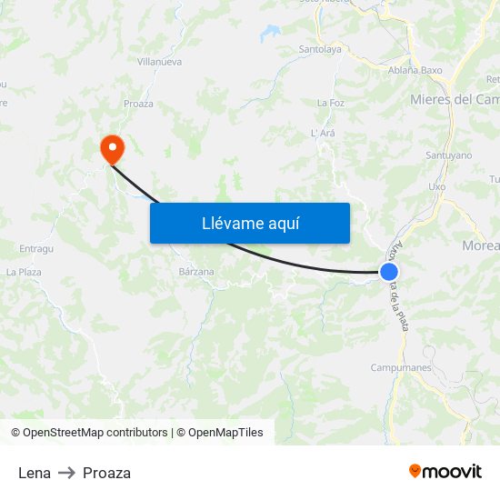 Lena to Proaza map