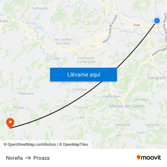 Noreña to Proaza map