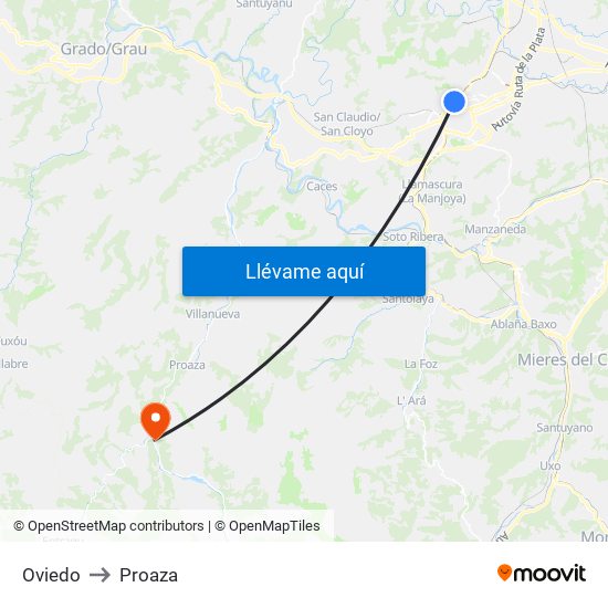 Oviedo to Proaza map