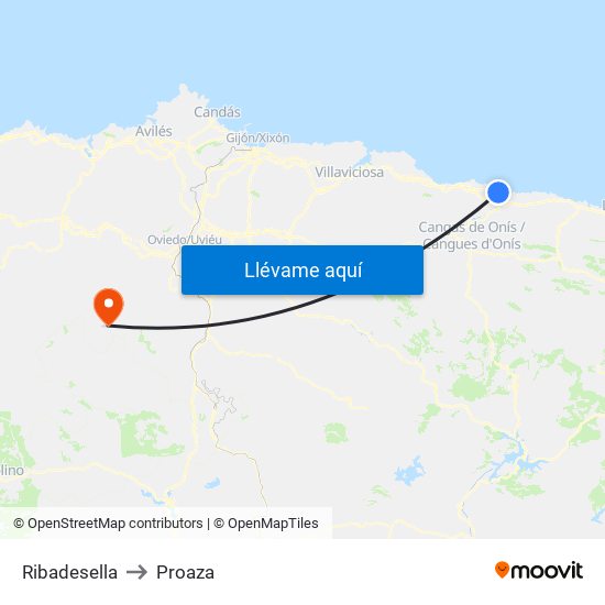 Ribadesella to Proaza map