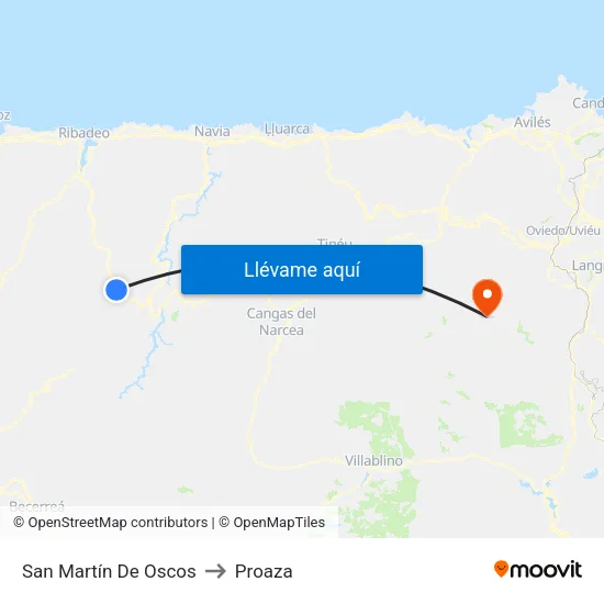 San Martín De Oscos to Proaza map