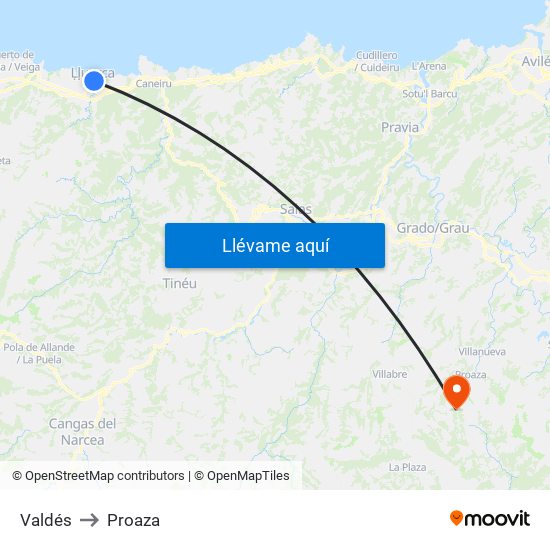 Valdés to Proaza map