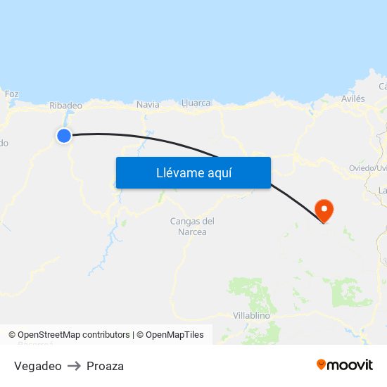 Vegadeo to Proaza map