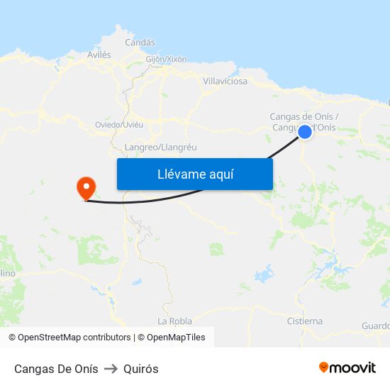 Cangas De Onís to Quirós map