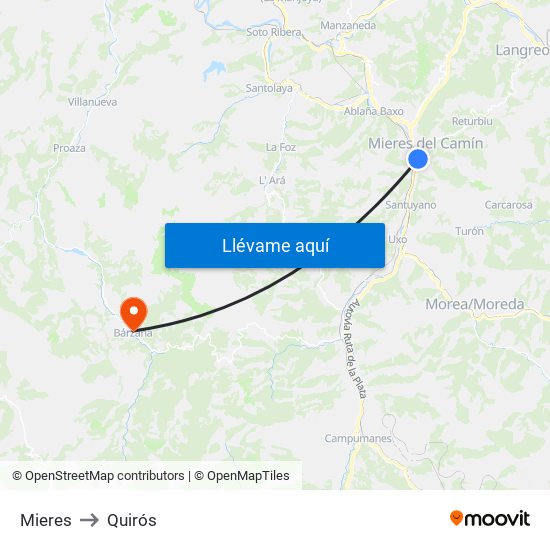 Mieres to Quirós map