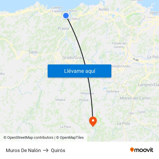 Muros De Nalón to Quirós map