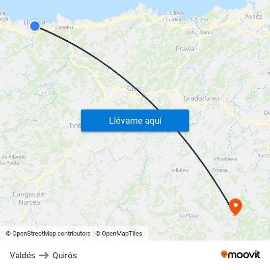 Valdés to Quirós map