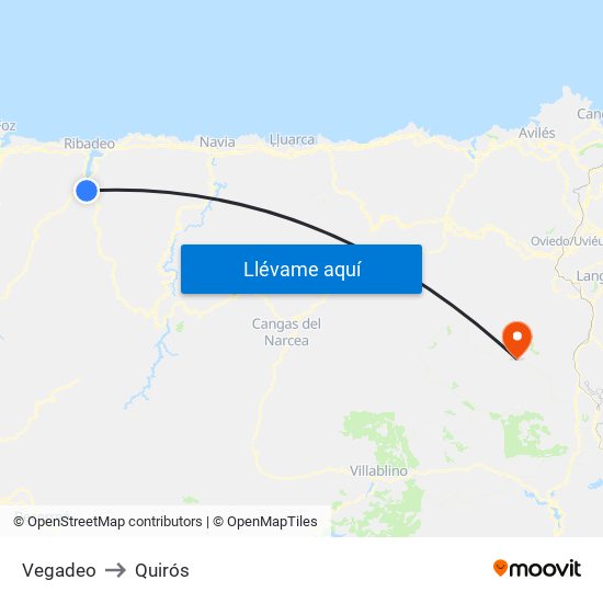 Vegadeo to Quirós map