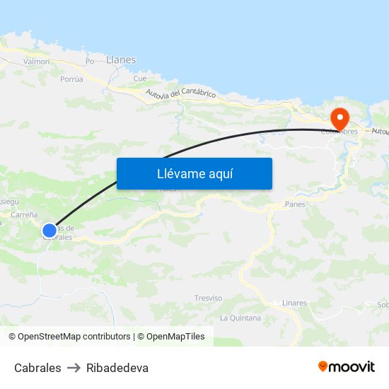 Cabrales to Ribadedeva map