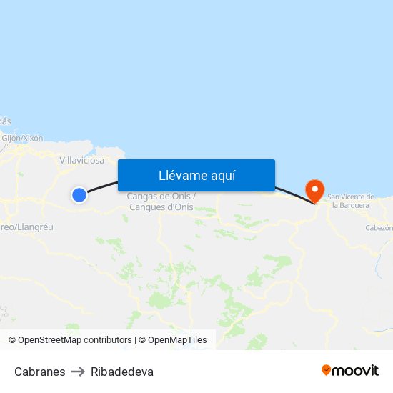 Cabranes to Ribadedeva map